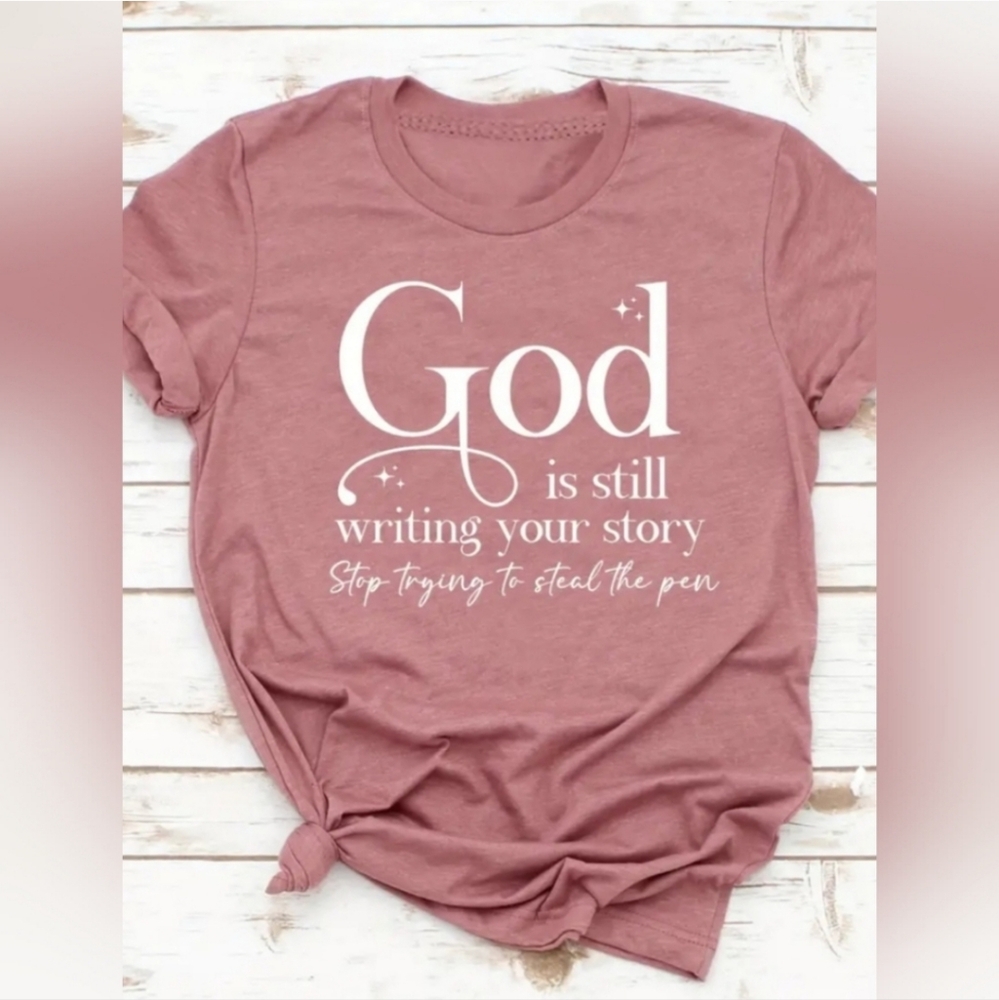 NWT: "God is" botique soft Heather mauve pink tee shirt S-M-L